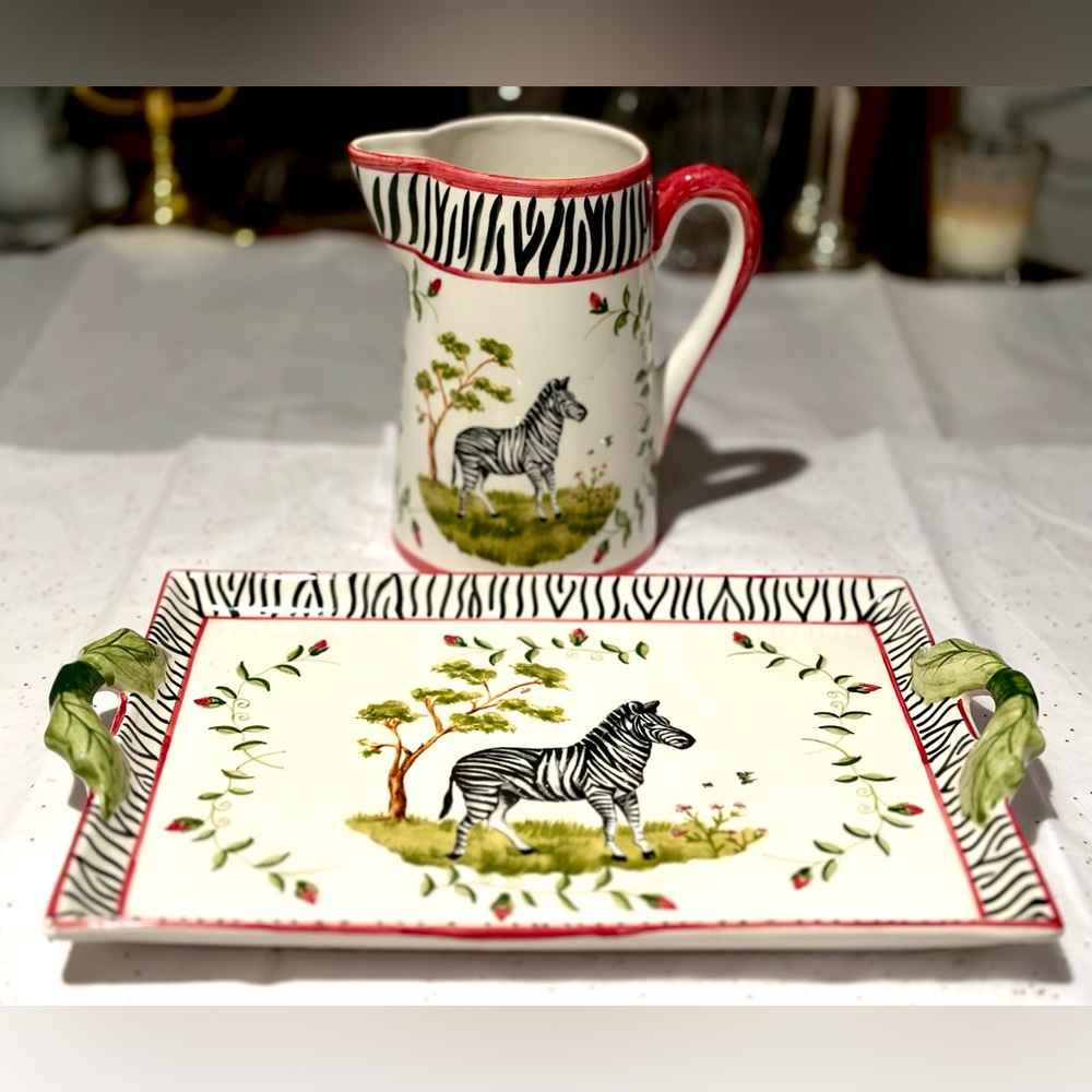 CE Corey Zebra Theme Pitcher and Tray, Made In Portugal